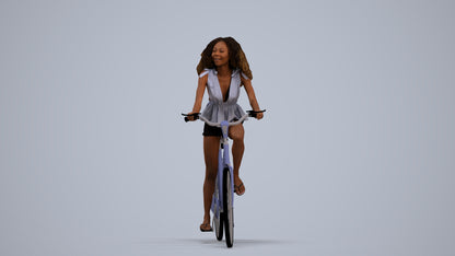 3D scanned woman cycling casual, photorealistic archviz people for Enscape and SketchUp, standing pose render