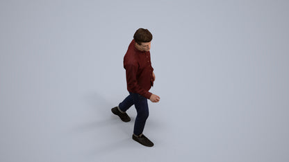 3D human model man casual walking, photogrammetry scanned person for archviz, back view render