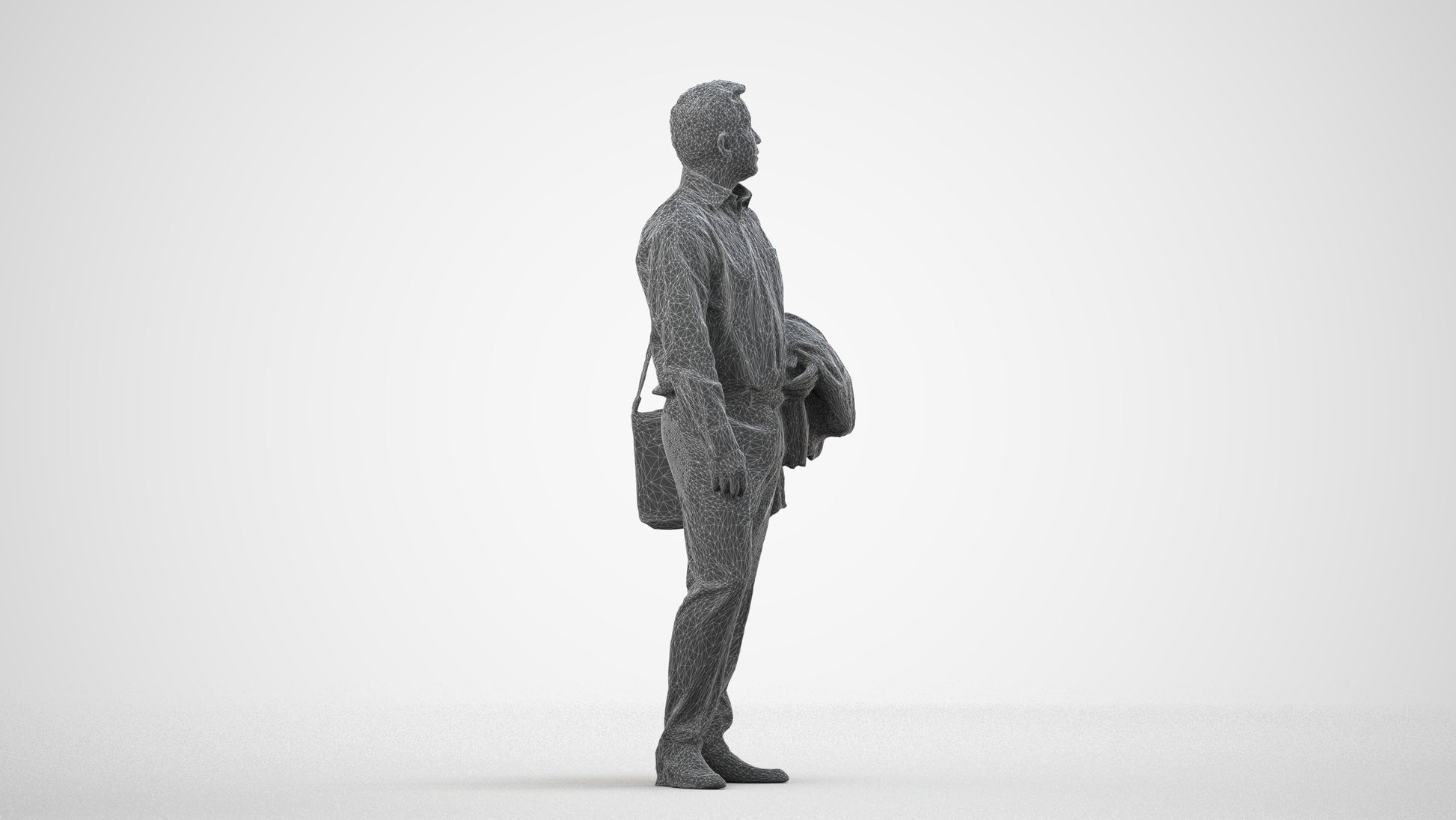 realistic 3D man business, scanned archviz people for Blender and 3ds Max, wireframe side view