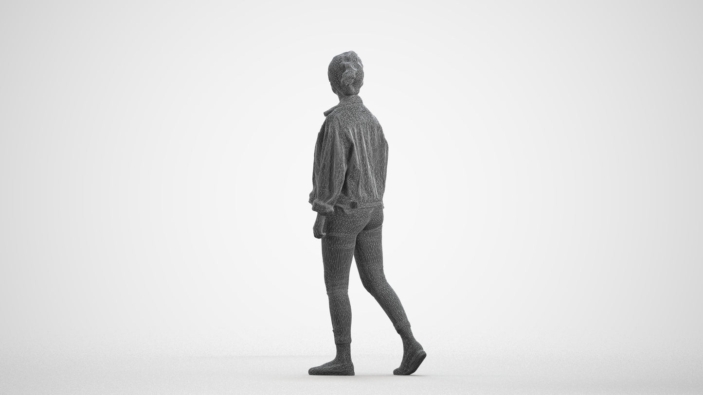 realistic 3D people woman casual walking, render-ready for V-Ray and Corona, FBX OBJ, wireframe front view