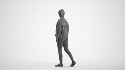 realistic 3D people woman casual walking, render-ready for V-Ray and Corona, FBX OBJ, wireframe front view