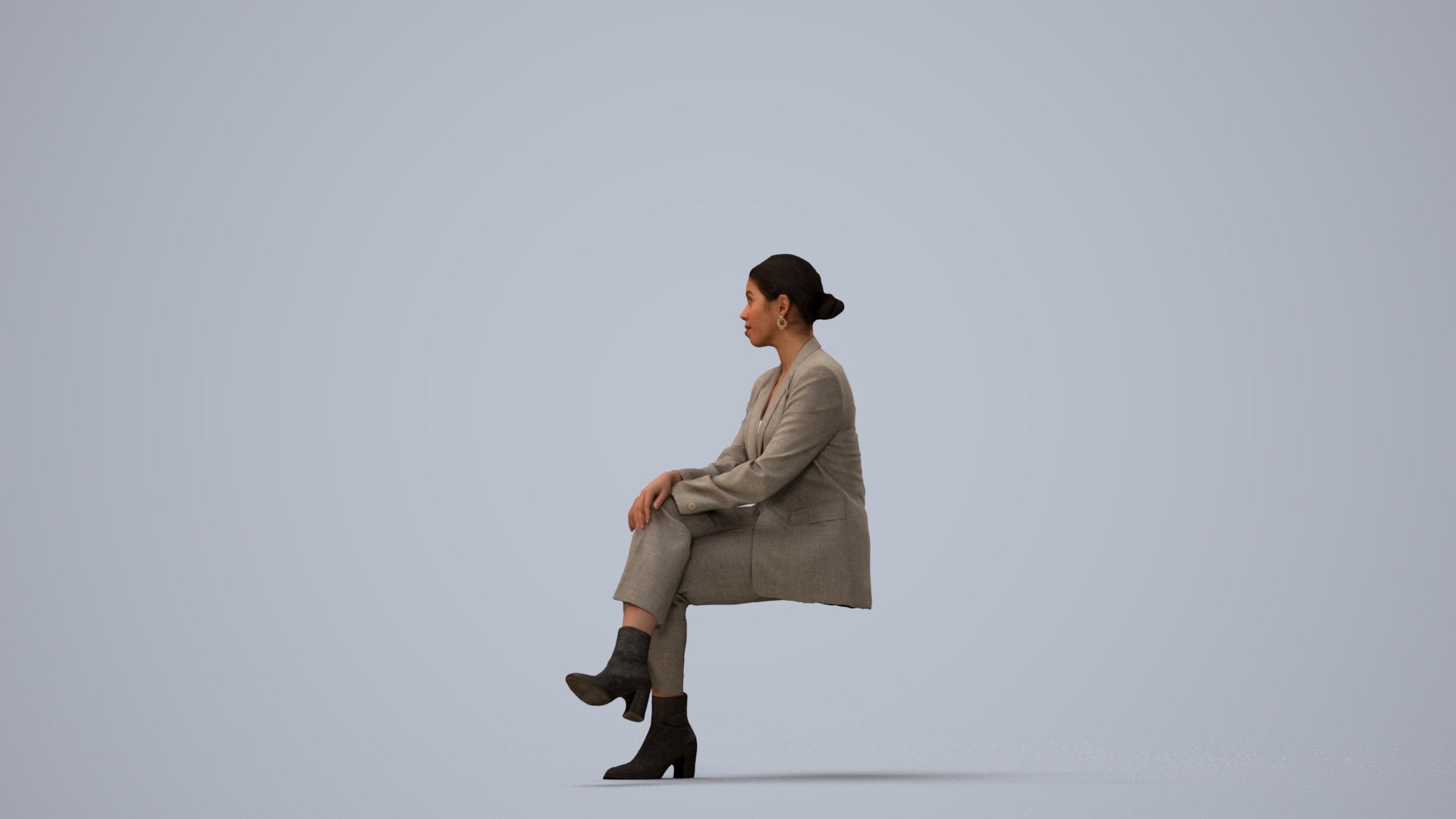 3D people model woman business, scanned human for 3ds Max rendering, three-quarter view render