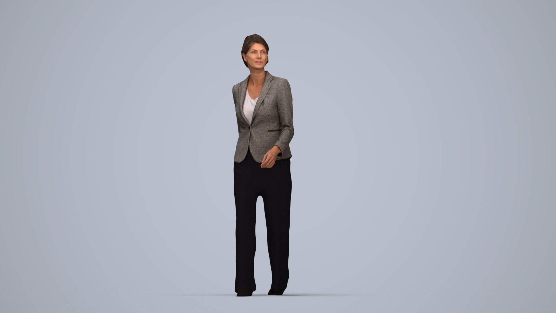 photogrammetry 3D woman business, realistic human model archviz FBX, top-down view render