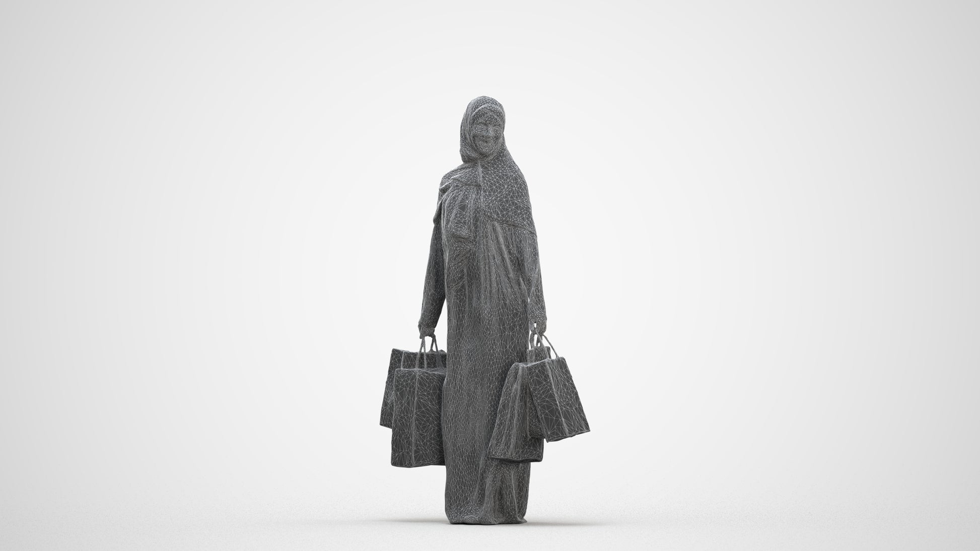 realistic 3D people woman casual shopping, render-ready for V-Ray and Corona, FBX OBJ, three-quarter front view render