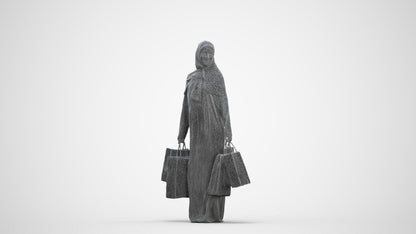 realistic 3D people woman casual shopping, render-ready for V-Ray and Corona, FBX OBJ, three-quarter front view render