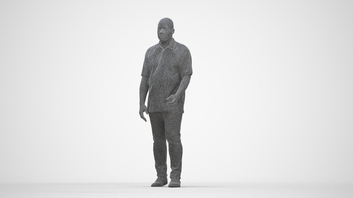 realistic 3D people man casual walking, render-ready for V-Ray and Corona, FBX OBJ, wireframe back view