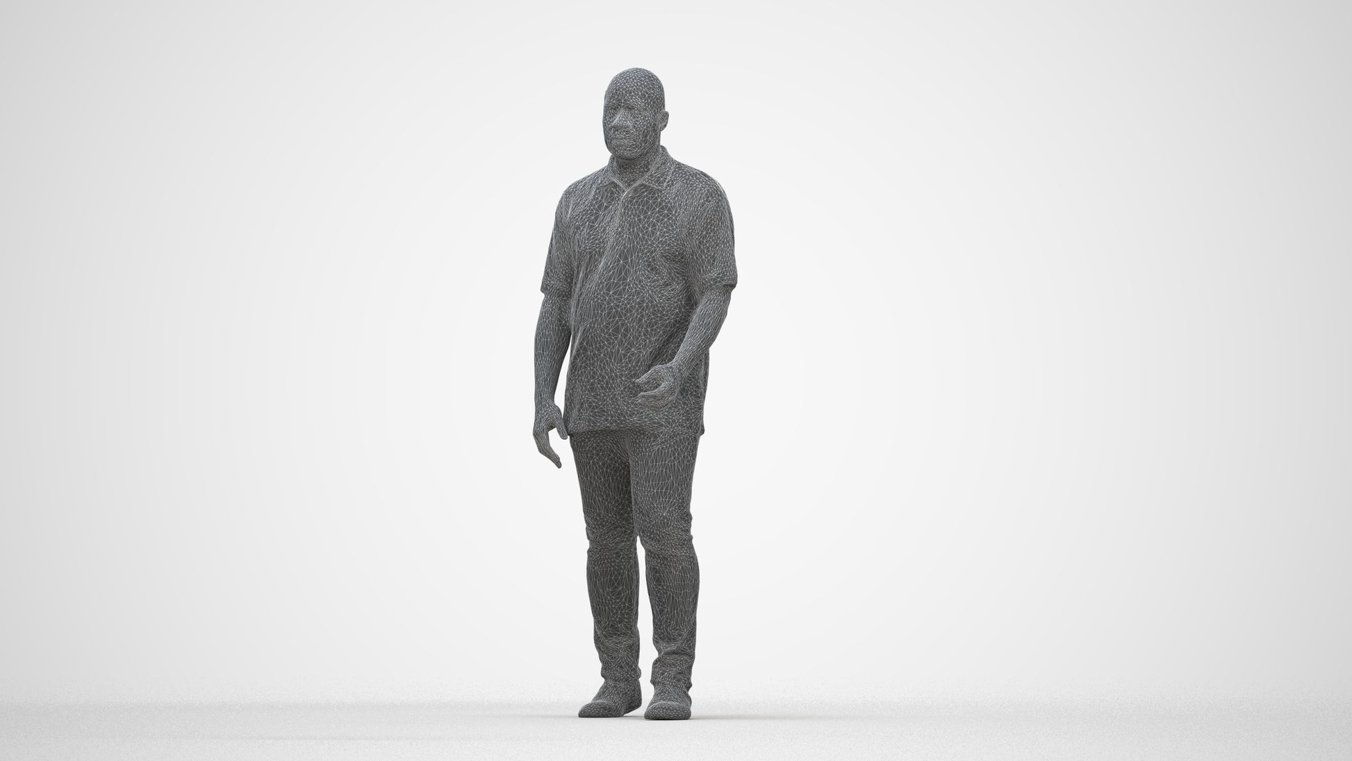 realistic 3D people man casual walking, render-ready for V-Ray and Corona, FBX OBJ, wireframe back view