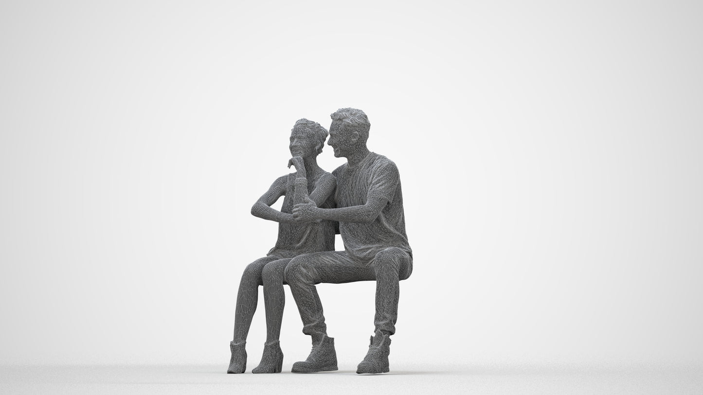 3D human model woman casual couple, photogrammetry scanned person for archviz, wireframe back view
