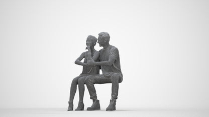 3D human model woman casual couple, photogrammetry scanned person for archviz, wireframe back view