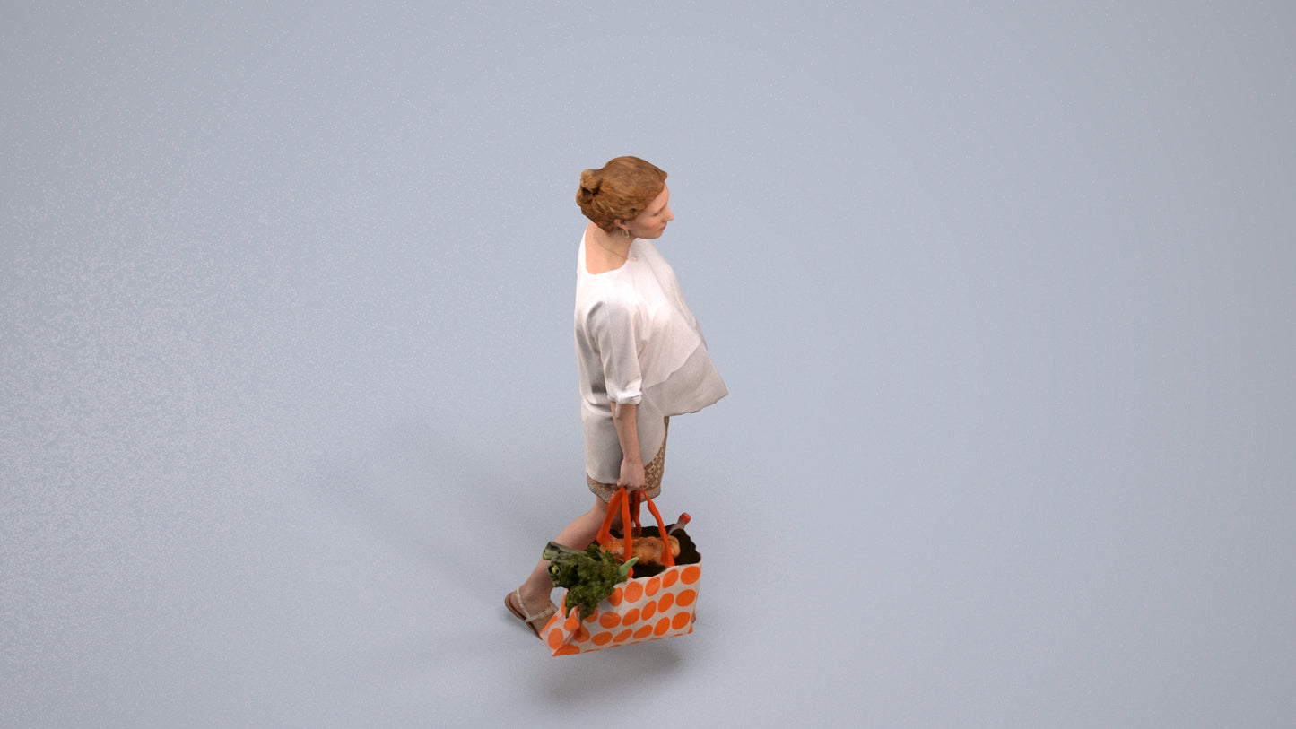 3D scanned woman shopping casual, photorealistic archviz people for Enscape and SketchUp, back view render