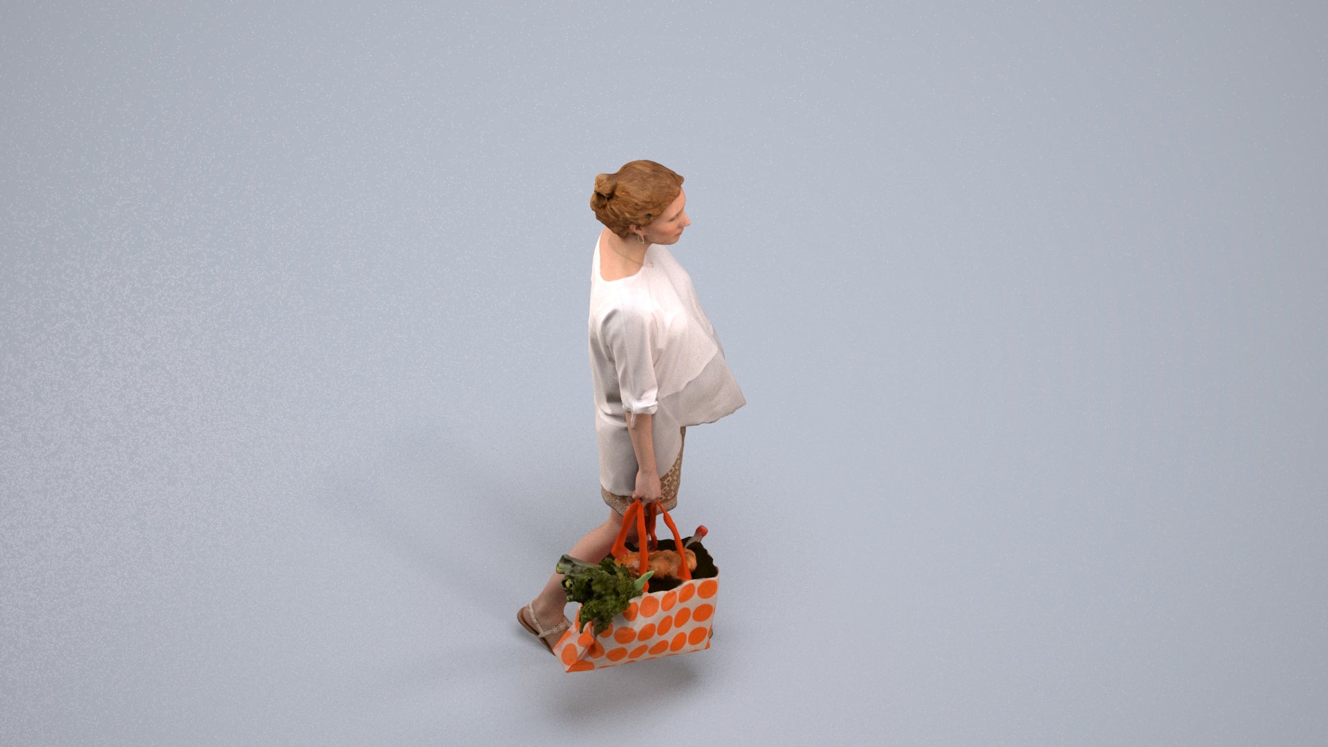 3D scanned woman shopping casual, photorealistic archviz people for Enscape and SketchUp, back view render