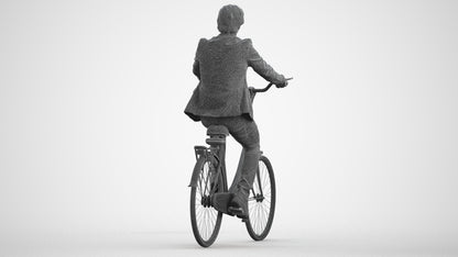 scanned 3D man business cycling, photogrammetry people for Enscape and V-Ray, wireframe front view