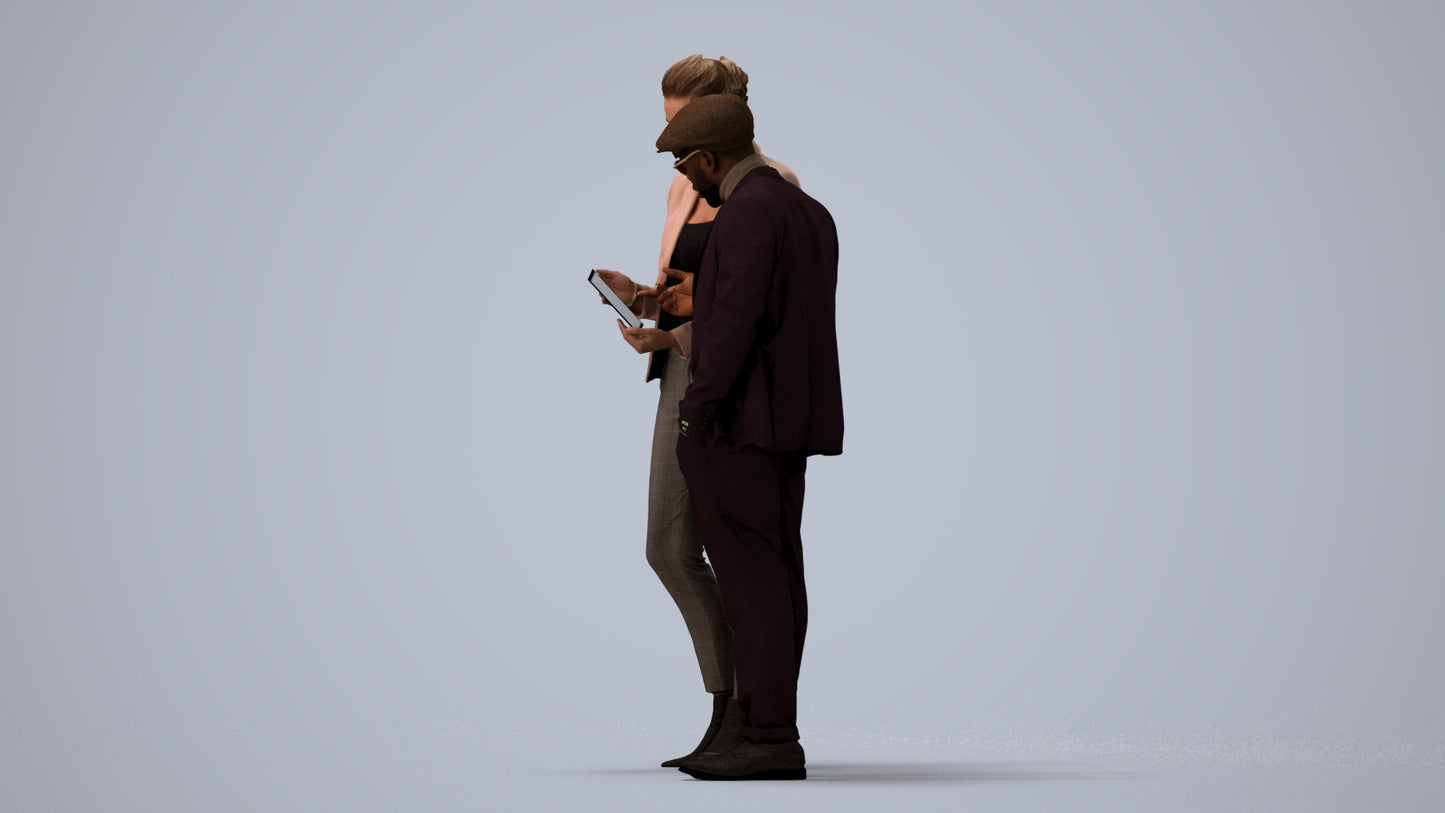 realistic 3D human woman business couple, archviz people FBX OBJ for Blender, three-quarter view render