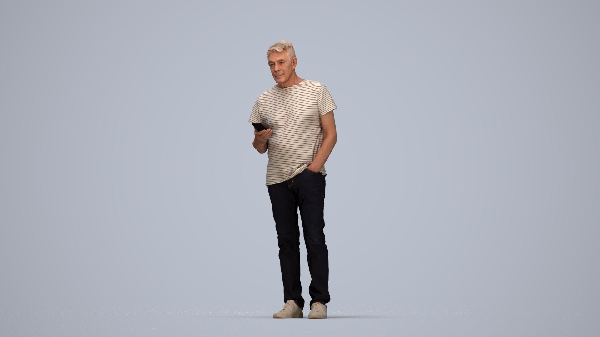 3D people model senior man casual standing, scanned human for 3ds Max rendering, top-down view render