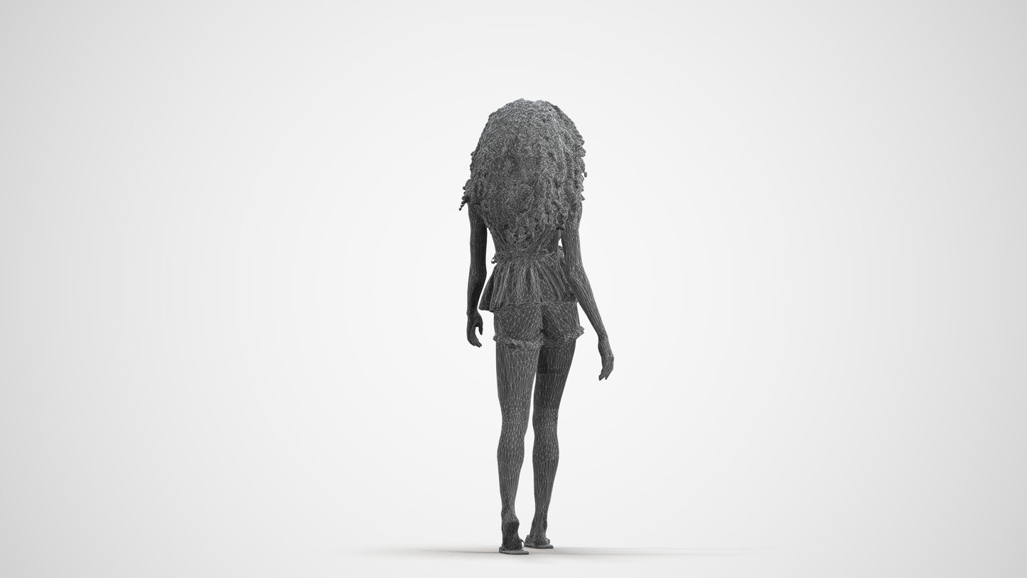 realistic 3D people woman casual walking, render-ready for V-Ray and Corona, FBX OBJ, wireframe front view