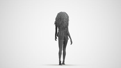 realistic 3D people woman casual walking, render-ready for V-Ray and Corona, FBX OBJ, wireframe front view