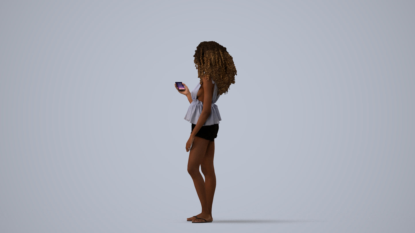 scanned 3D woman casual standing, photogrammetry people for Enscape and V-Ray, three-quarter view render