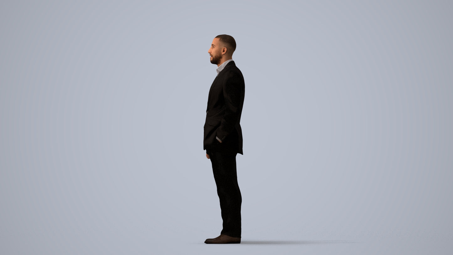 realistic 3D man business, scanned archviz people for Blender and 3ds Max, three-quarter view render