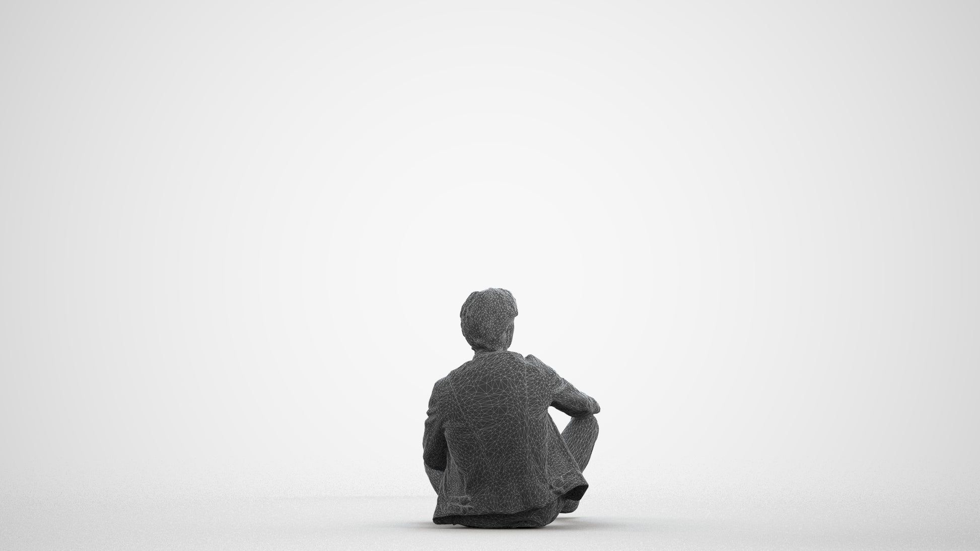 realistic 3D people man casual sitting, render-ready for V-Ray and Corona, FBX OBJ, wireframe front view