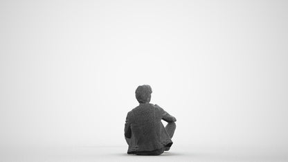 realistic 3D people man casual sitting, render-ready for V-Ray and Corona, FBX OBJ, wireframe front view