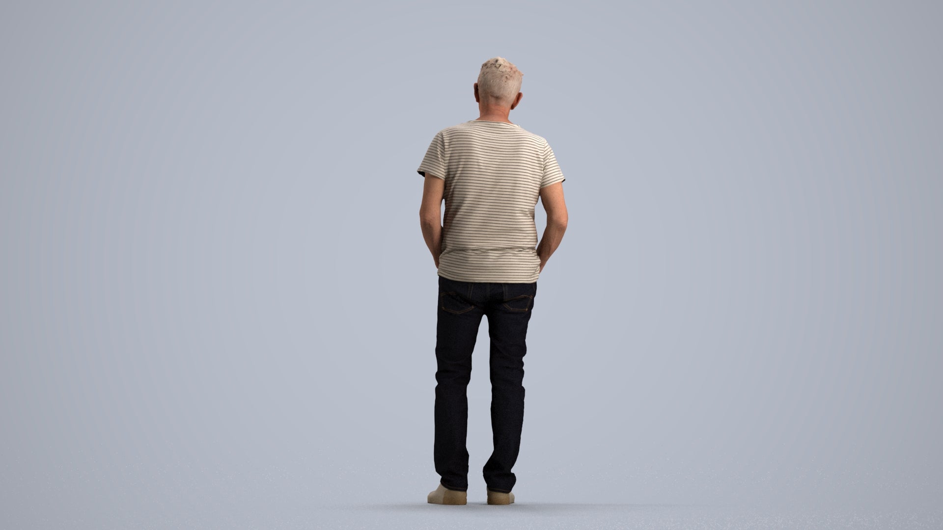 3D human model senior man casual standing, photogrammetry scanned person for archviz, front view render