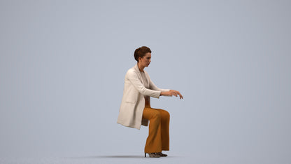 realistic 3D woman business sitting, scanned archviz people for Blender and 3ds Max, side view render