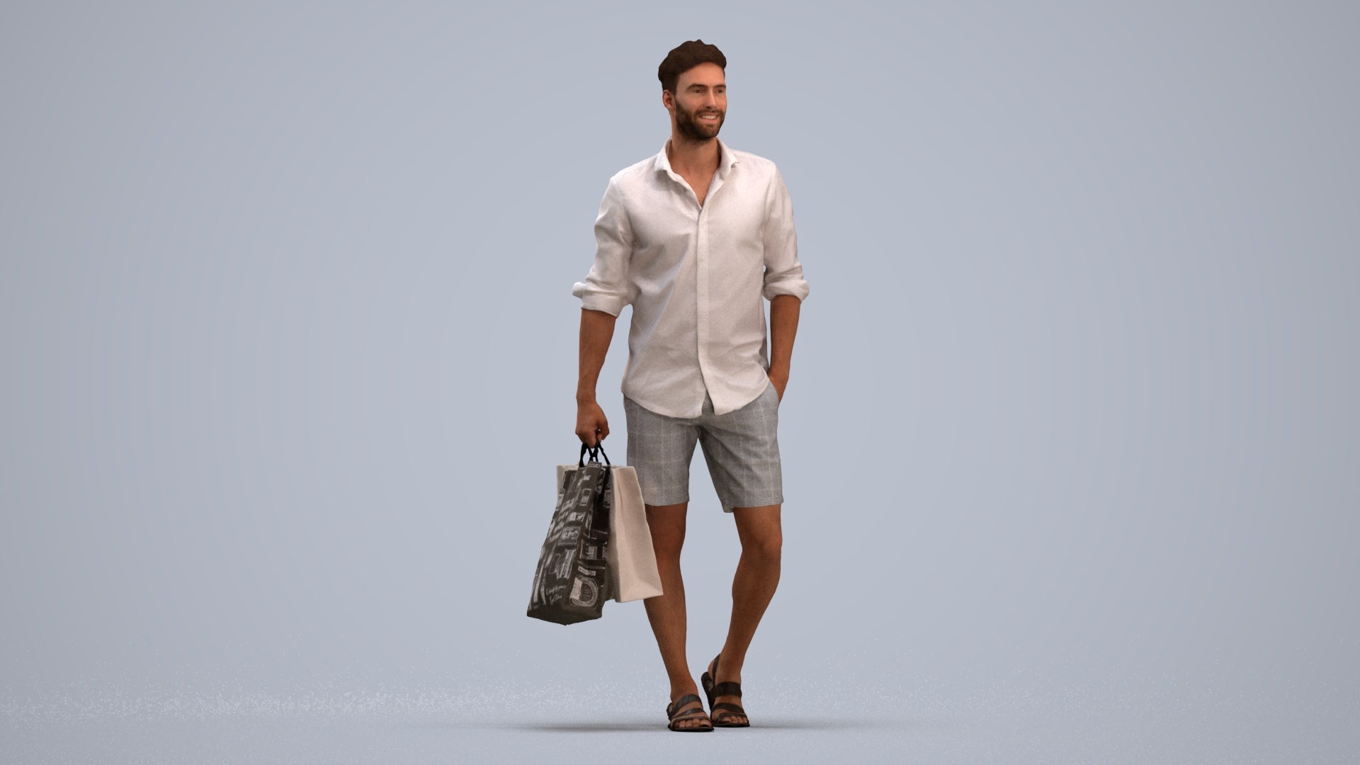 realistic 3D people man casual shopping, render-ready for V-Ray and Corona, FBX OBJ, standing pose render