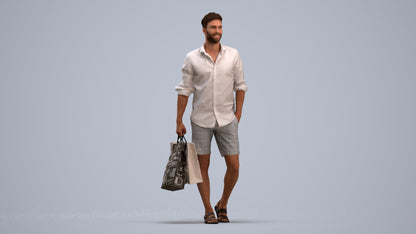 realistic 3D people man casual shopping, render-ready for V-Ray and Corona, FBX OBJ, standing pose render