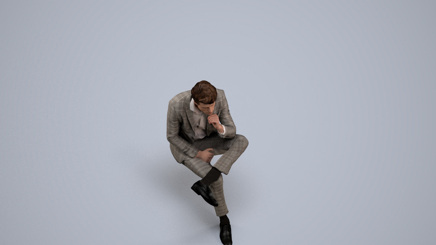 3D human model man business, photogrammetry scanned person for archviz, back view render