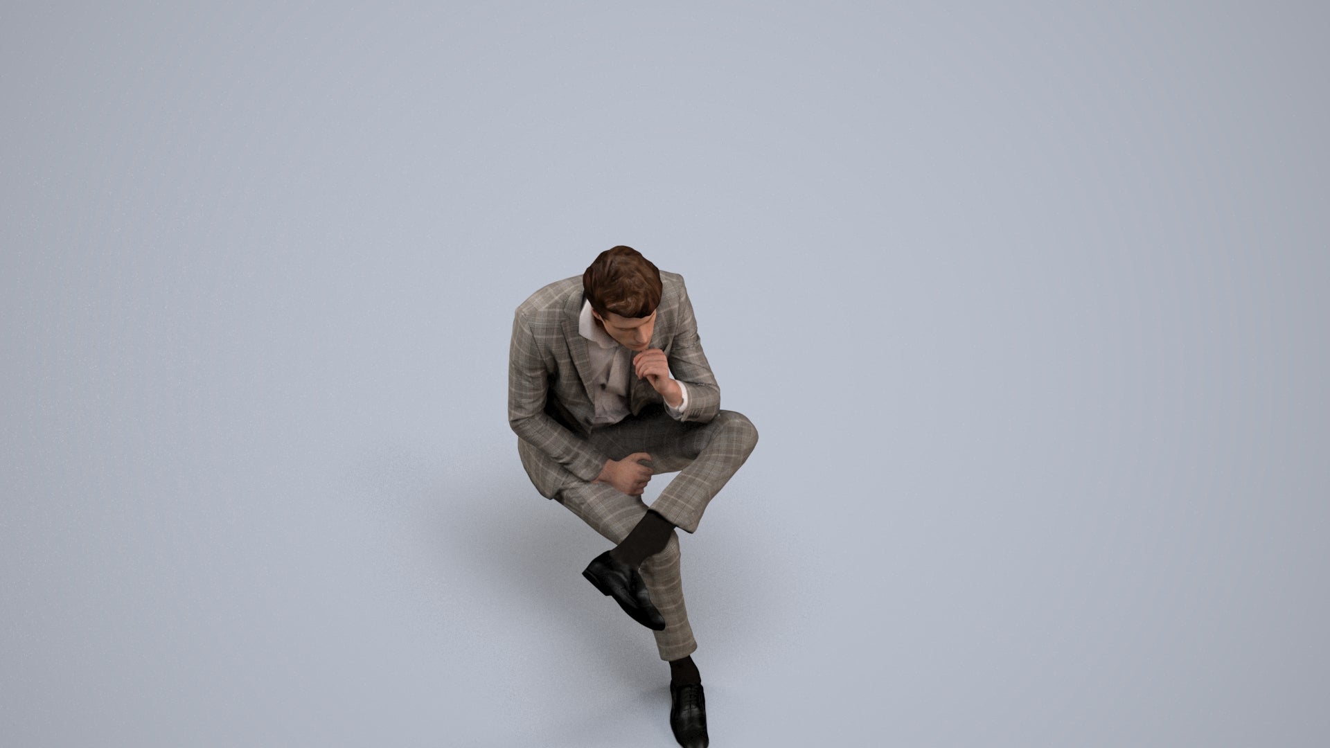 3D human model man business, photogrammetry scanned person for archviz, back view render