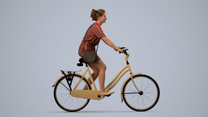 realistic 3D woman casual cycling, scanned archviz people for Blender and 3ds Max, side view render