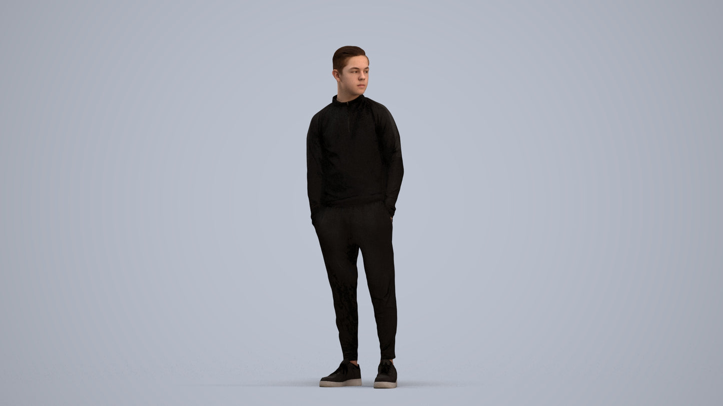 3D scanned boy kids casual, photorealistic archviz people for Enscape and SketchUp, standing pose render