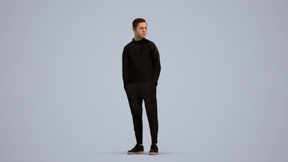 3D scanned boy kids casual, photorealistic archviz people for Enscape and SketchUp, standing pose render