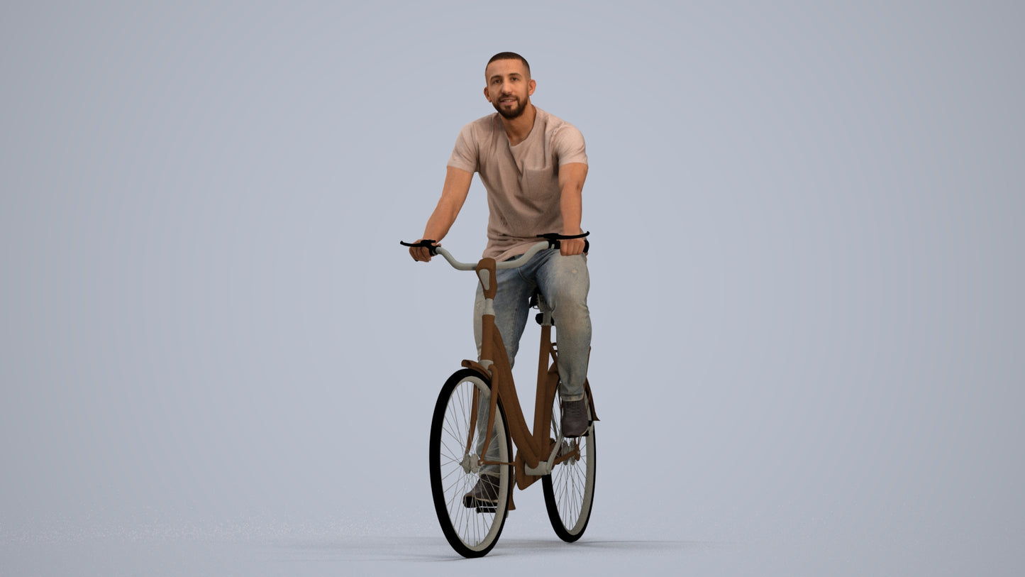 photogrammetry 3D man casual cycling, realistic human model archviz FBX, standing pose render