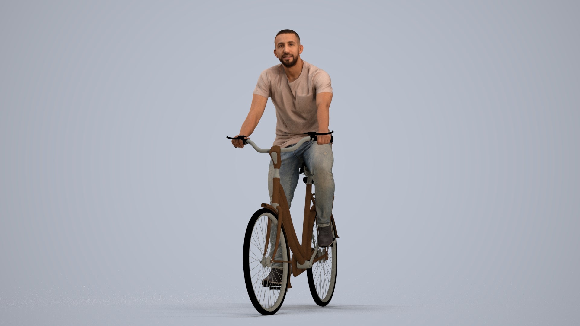 photogrammetry 3D man casual cycling, realistic human model archviz FBX, standing pose render