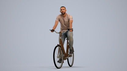 photogrammetry 3D man casual cycling, realistic human model archviz FBX, standing pose render