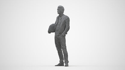 3D human model man casual standing, photogrammetry scanned person for archviz, wireframe back view