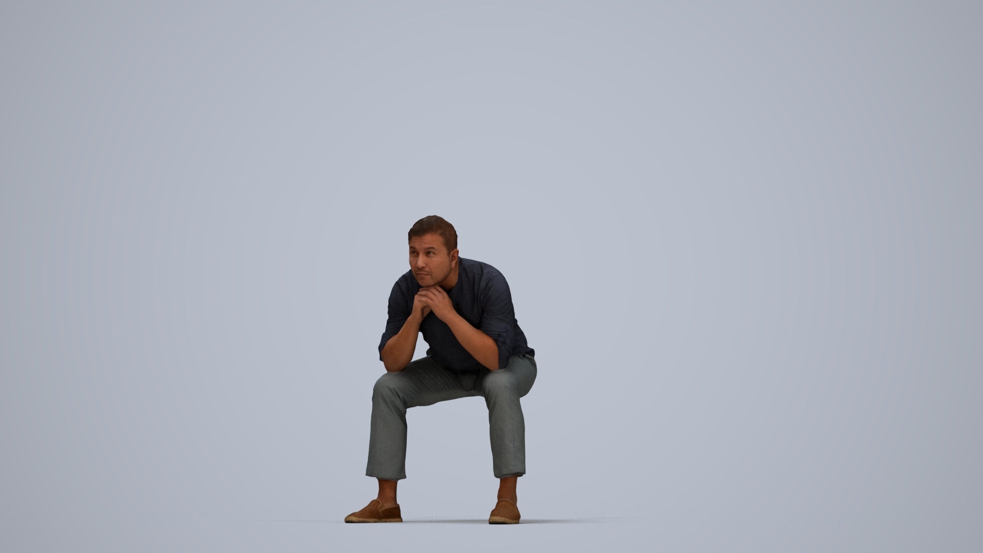 realistic 3D human man casual sitting, archviz people FBX OBJ for Blender, top-down view render