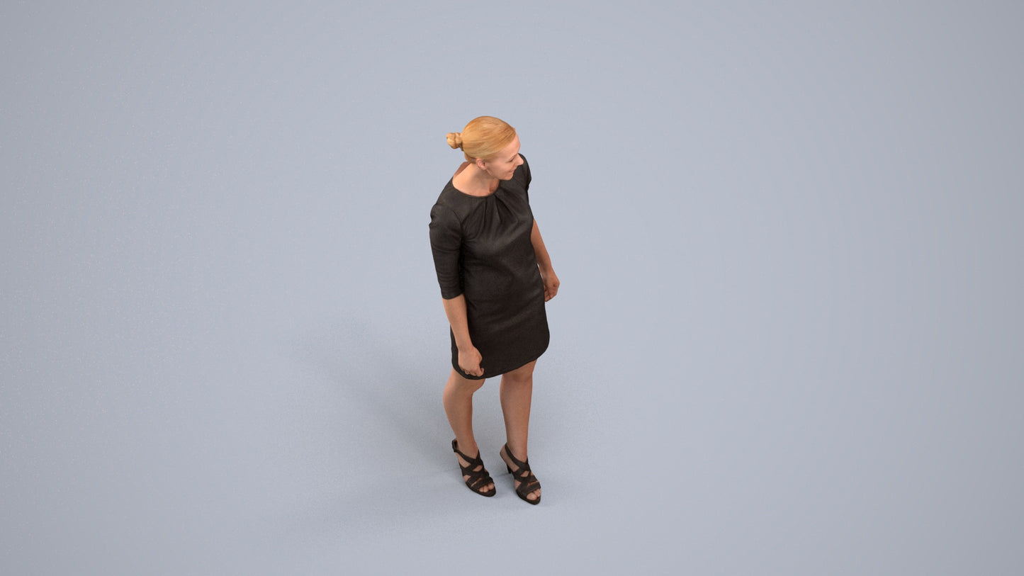 realistic 3D people woman business standing, render-ready for V-Ray and Corona, FBX OBJ, back view render