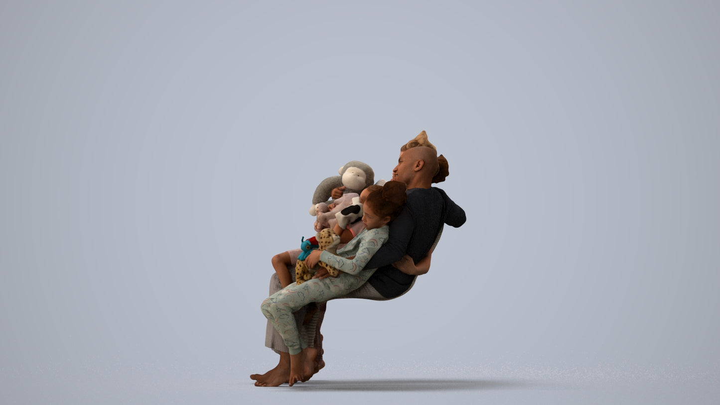 scanned 3D girl casual kids, photogrammetry people for Enscape and V-Ray, three-quarter view render