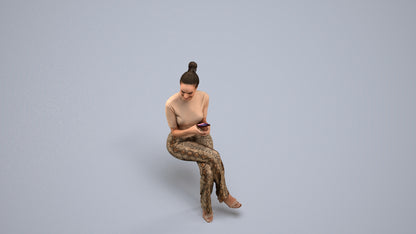 photogrammetry 3D woman casual sitting, realistic human model archviz FBX, back view render
