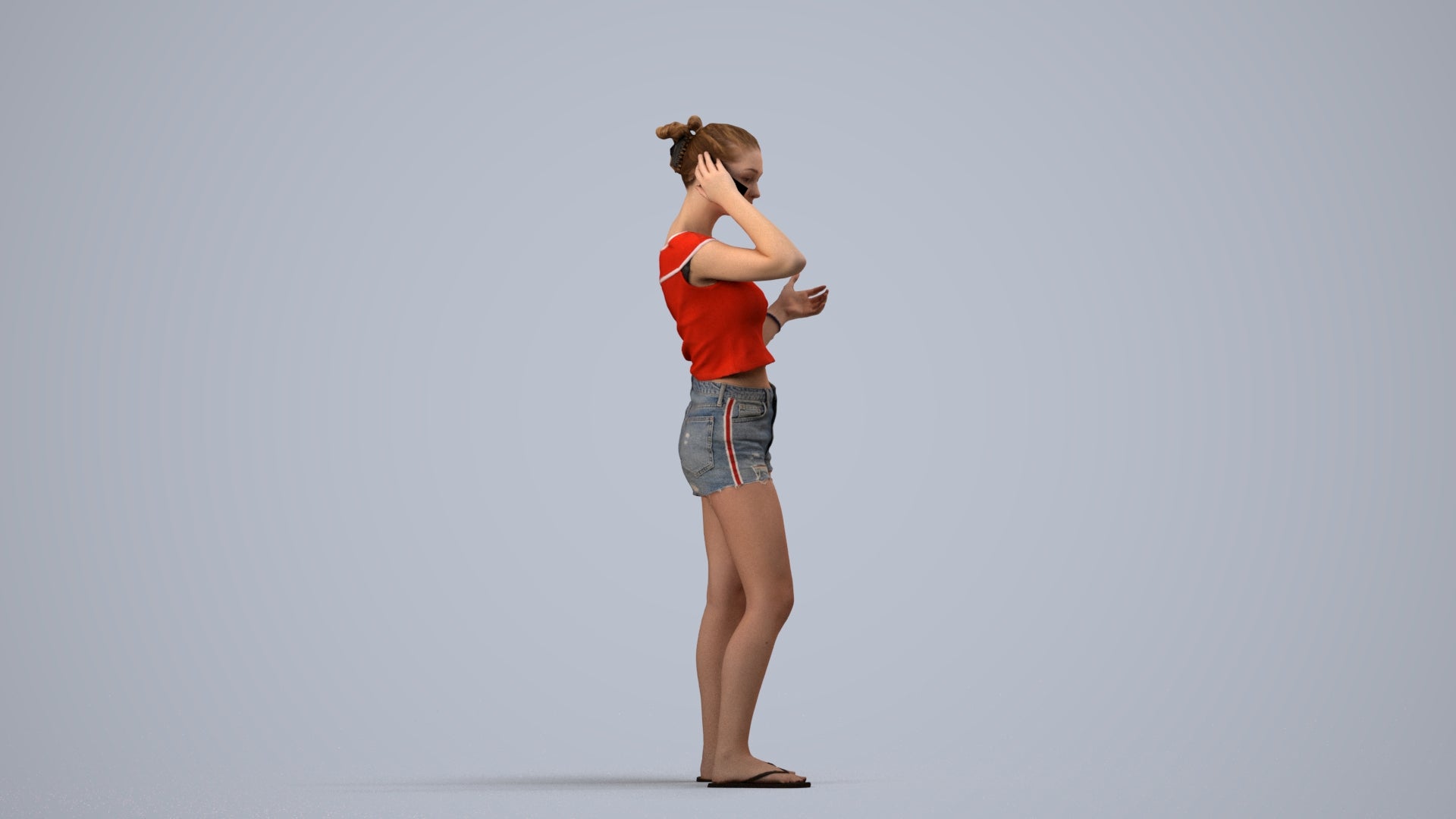 3D people model girl casual standing, scanned human for 3ds Max rendering, side view render