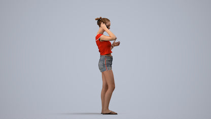 3D people model girl casual standing, scanned human for 3ds Max rendering, side view render