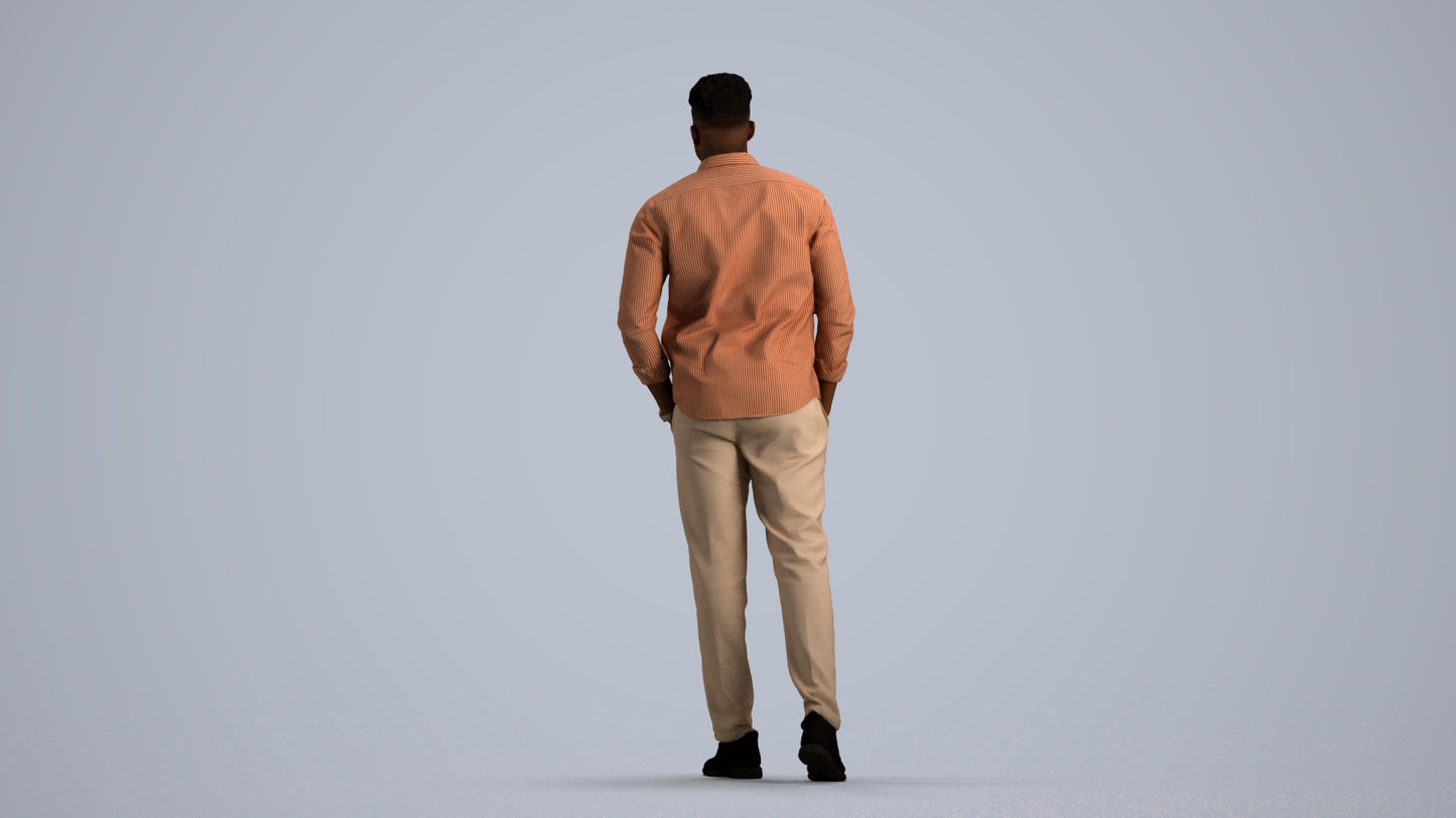3D scanned man walking casual, photorealistic archviz people for Enscape and SketchUp, front view render