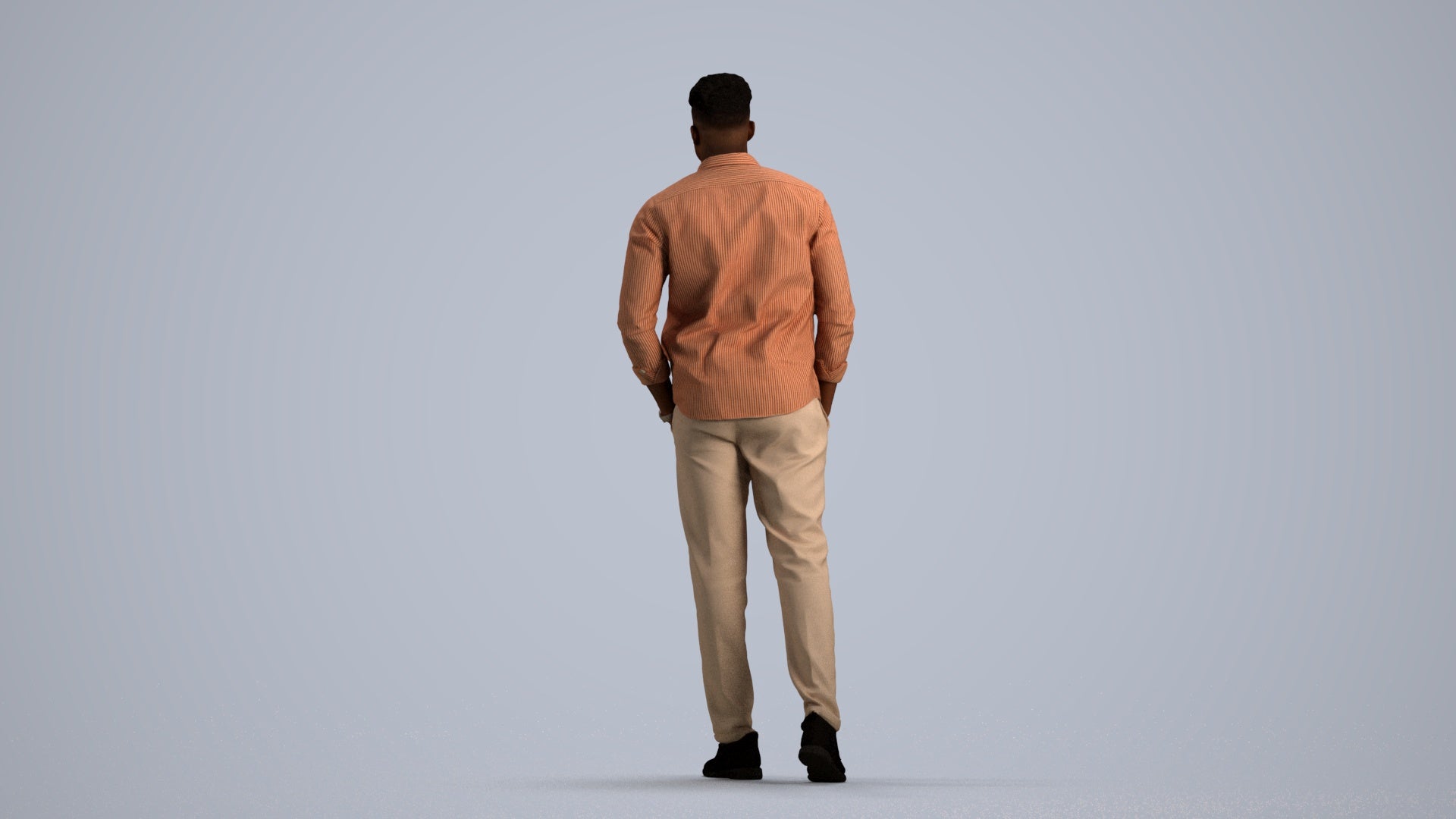 3D scanned man walking casual, photorealistic archviz people for Enscape and SketchUp, front view render