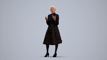 realistic 3D senior woman business standing, scanned archviz people for Blender and 3ds Max, standing pose render