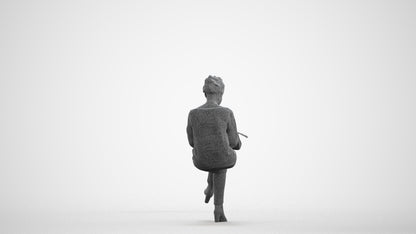 realistic 3D human woman casual sitting, archviz people FBX OBJ for Blender, wireframe front view