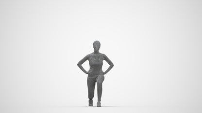 3D human model woman sport standing, photogrammetry scanned person for archviz, wireframe back view