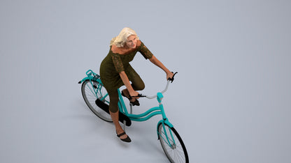 3D people model senior woman casual cycling, scanned human for 3ds Max rendering, back view render
