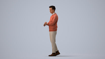 3D people model man casual walking, scanned human for 3ds Max rendering, three-quarter view render